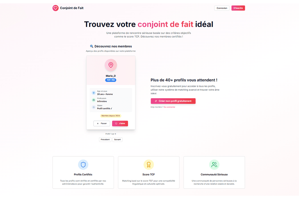 ConjointsApp - Application de Recherche de Conjoint de Fait